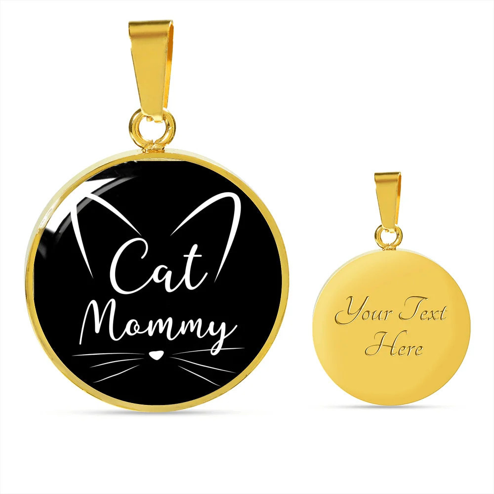 Cat Lover Necklace Cat Mommy Personalized Engraved Gold Circle Necklace Custom